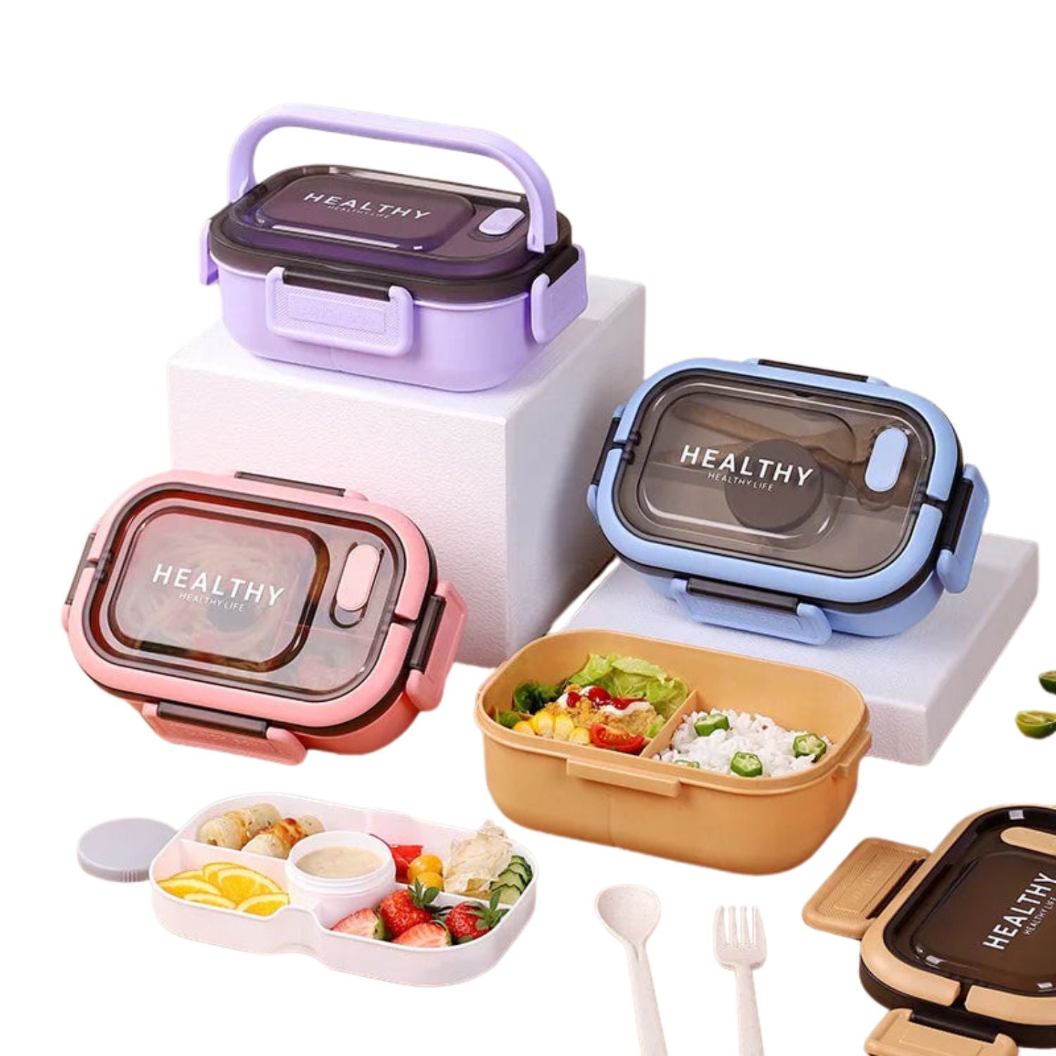 Lunch box with fork and spoon - no-leak - 1200ml