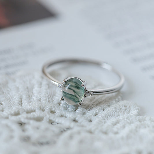 Silver Green Moss Ring 925