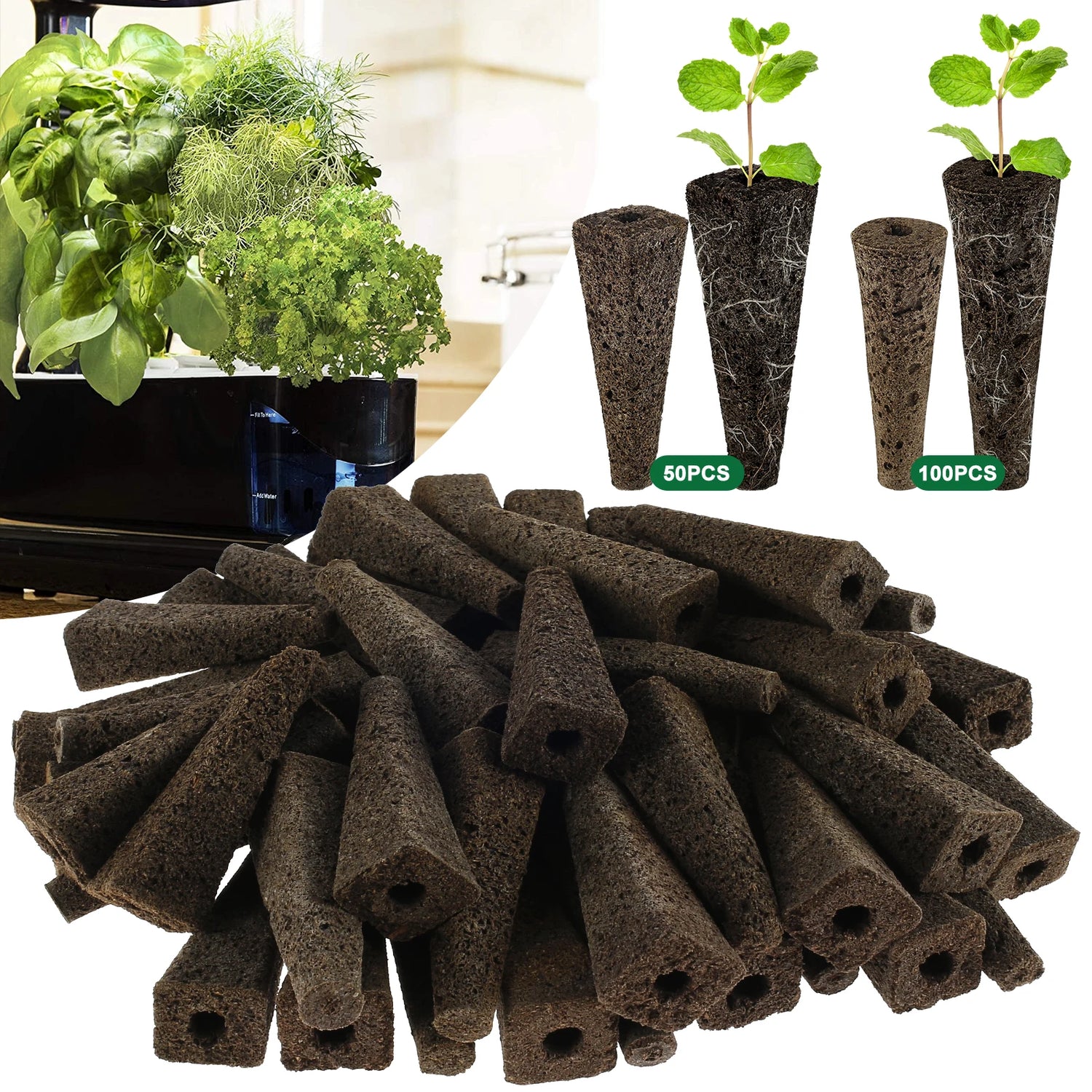 50/100Pcs Bulk-Pack Hydroponic Seed Starting Sponges