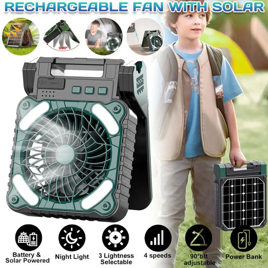 Portable Solar Powered Rechargeable Fan 10400mAh